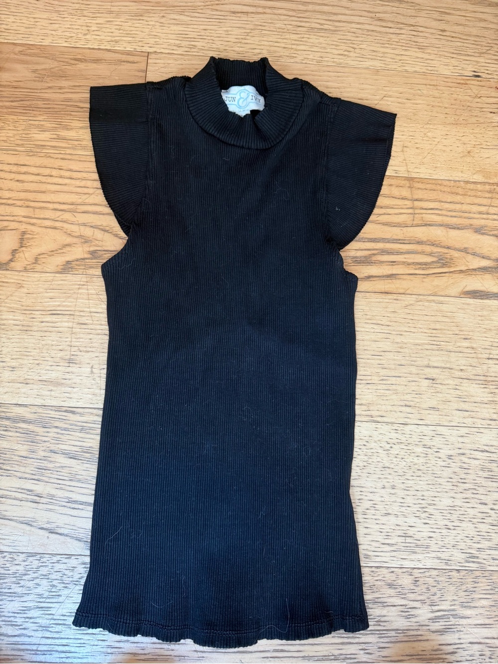 Black Ribbed Mock Neck Cap Sleeve Top